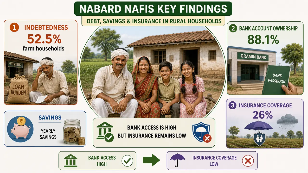 NAFIS findings board showing indebtedness bank account ownership and low insurance coverage in rural households