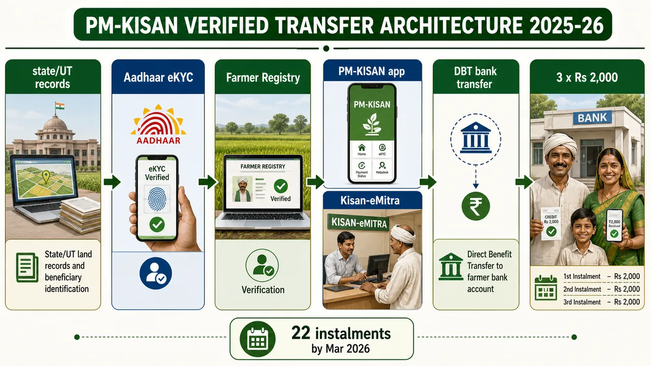 PM-KISAN verified transfer architecture from state land records to DBT instalments