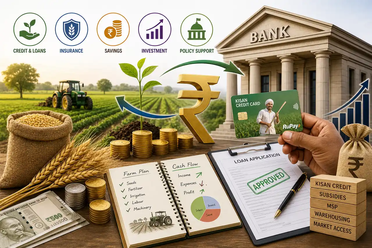 Secured agricultural loan infographic showing personal security, collateral security, chattel loan, mortgage, and hypothecation with examples