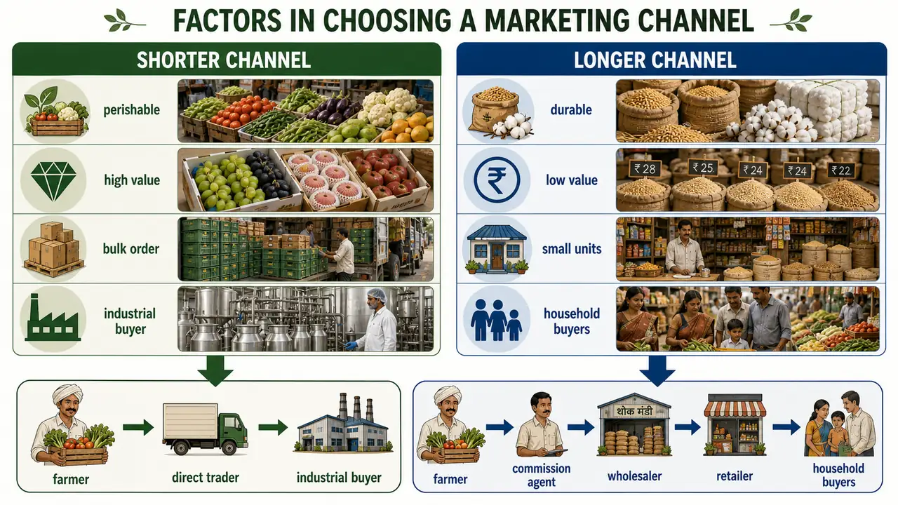 Factors in choosing a marketing channel showing when shorter or longer agricultural channels are preferred