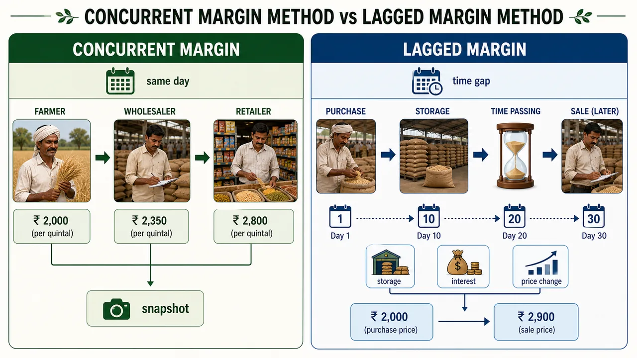 Producer share and price spread in agricultural marketing showing farmer price, marketing cost, margin, and consumer price
