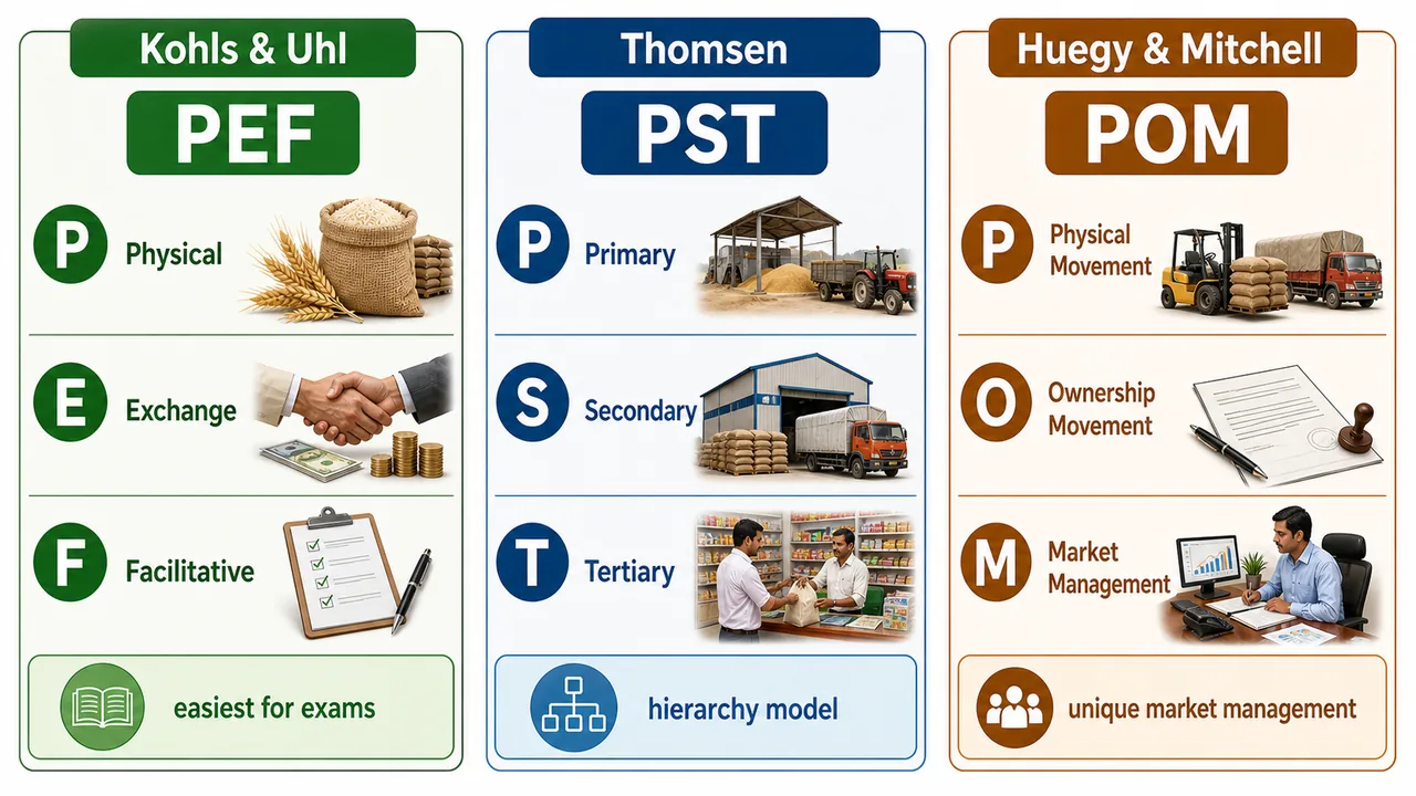 Comparison of Kohls and Uhl, Thomsen, and Huegy and Mitchell marketing classification mnemonics