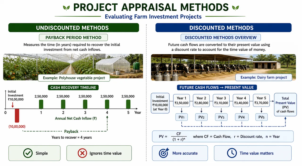 Annotated comparison of undiscounted and discounted project appraisal methods in farm management