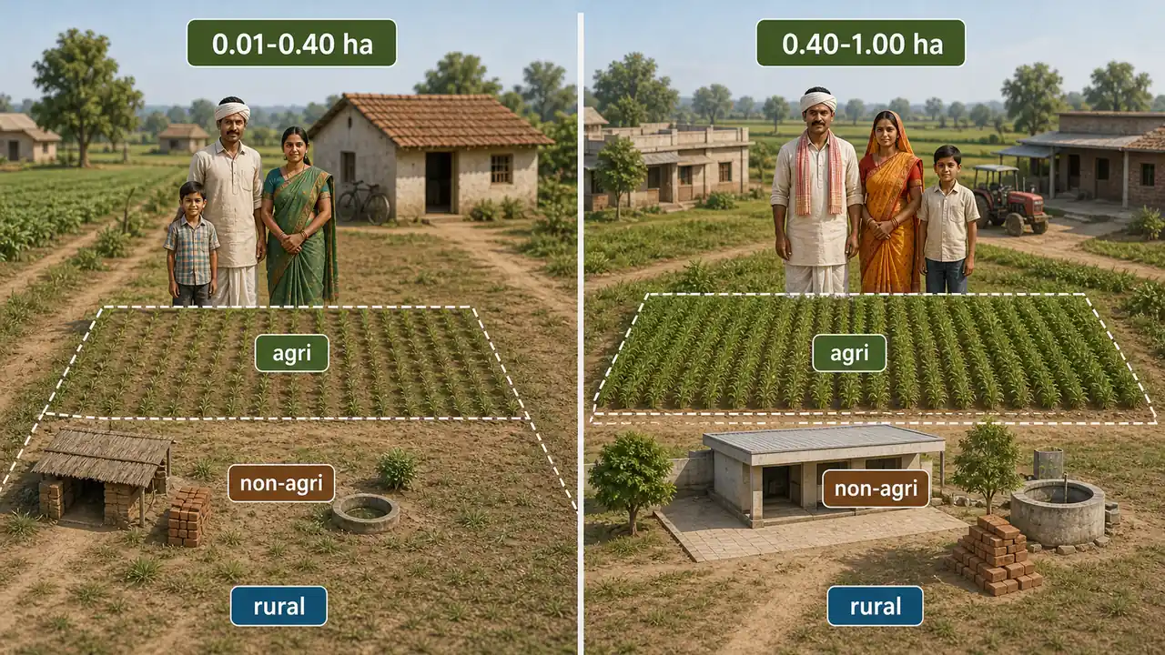 NSO land holdings comparison showing 0.01 to 0.40 hectare and 0.40 to 1.00 hectare rural agricultural holding patterns