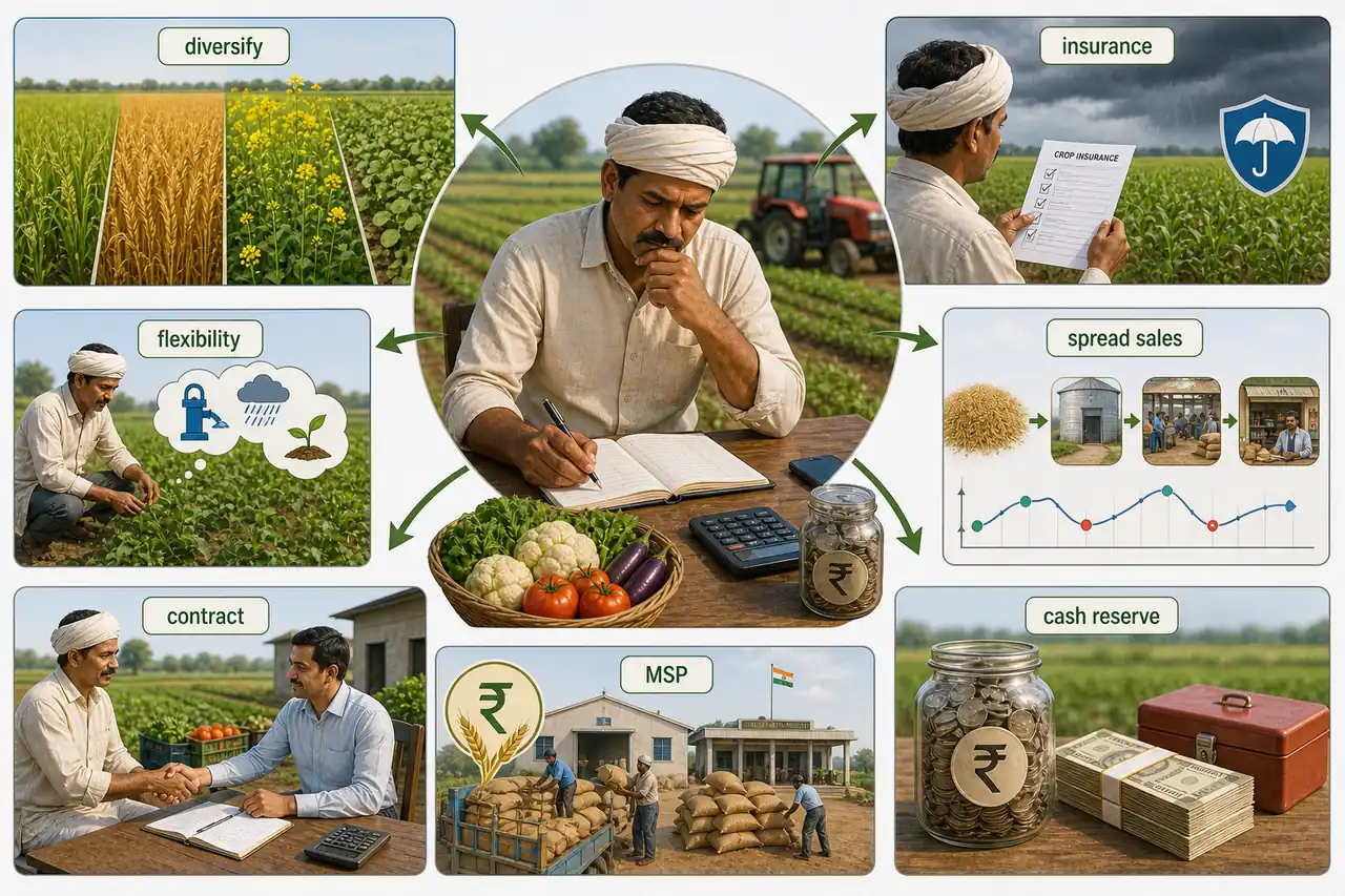Farm risk reduction methods showing diversify insurance flexibility spread sales contract MSP and cash reserve strategies