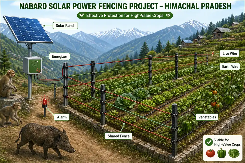Annotated precision farming diagram showing drip lines, fertigation tank, mulch beds, sensor-guided irrigation, and high-efficiency vegetable production