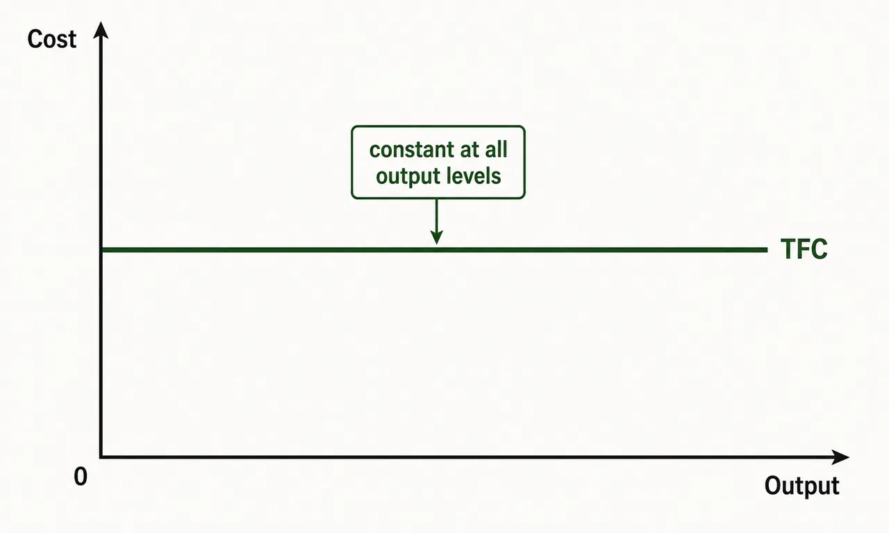 Total fixed cost graph showing a horizontal TFC line that stays constant at all output levels