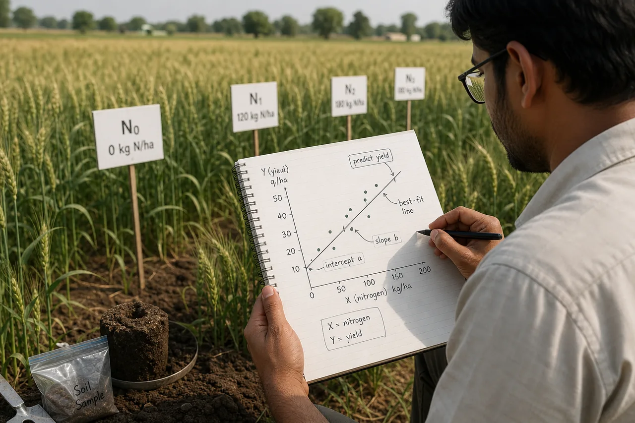 Soil scientist using a best-fit line to predict crop yield from nitrogen level