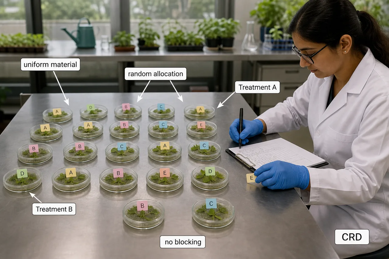 Uniform lab experiment with treatments randomly assigned under a completely randomised design