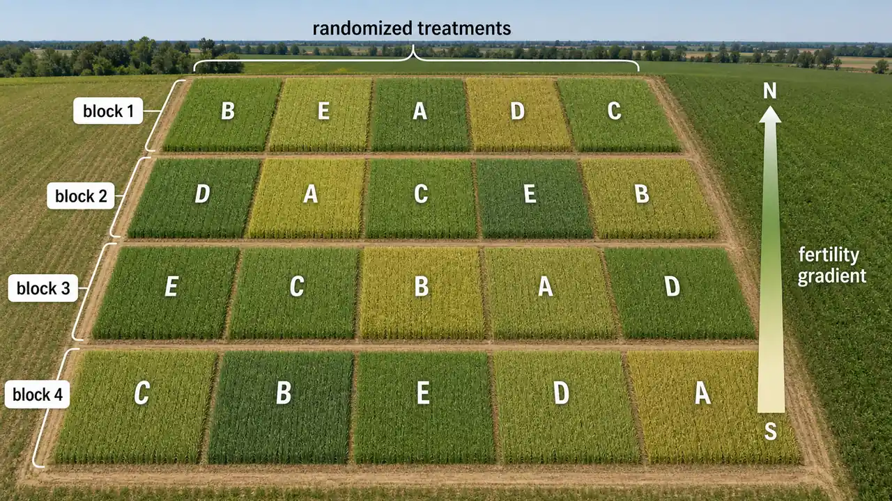 Experimental blocks and randomized plots arranged across a fertility gradient