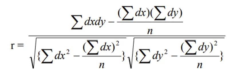 Correlation formula — deviation method