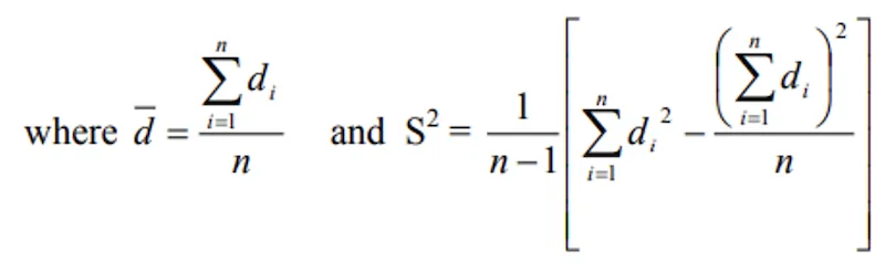 Paired t-test variance formula