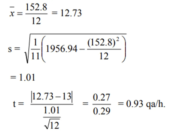 t-test example computation