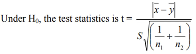 Two-sample t-test formula