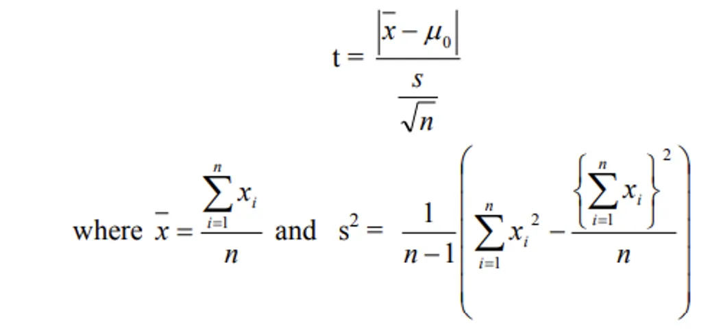 One-sample t-test formula