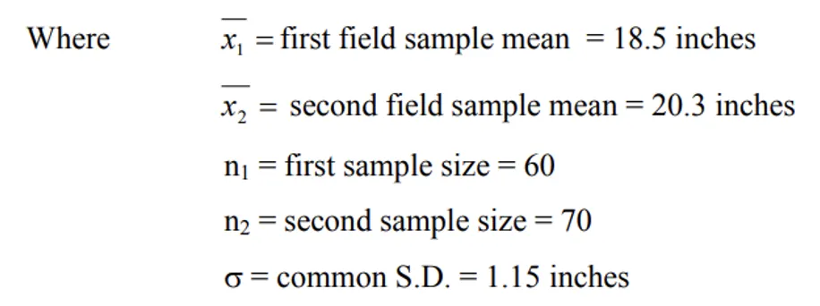 Z-test example equation