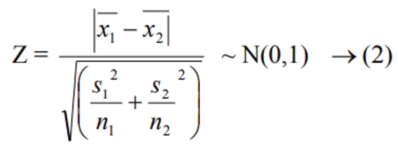 Two-sample Z-test formula when sigma unknown