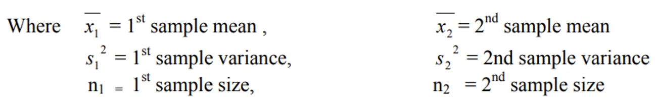 Two-sample Z-test formula when sigma unknown (continued)