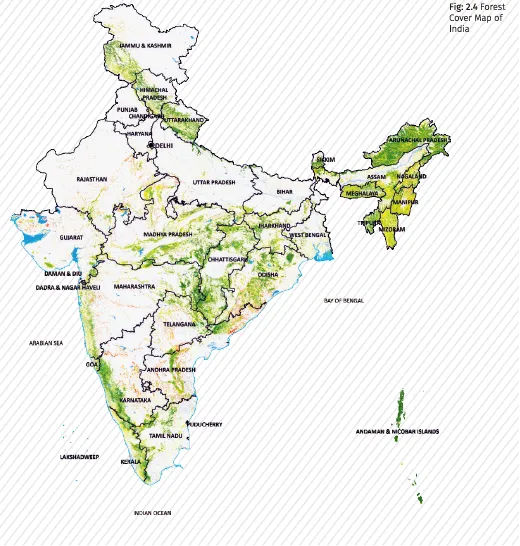 Map showing forest cover distribution across India