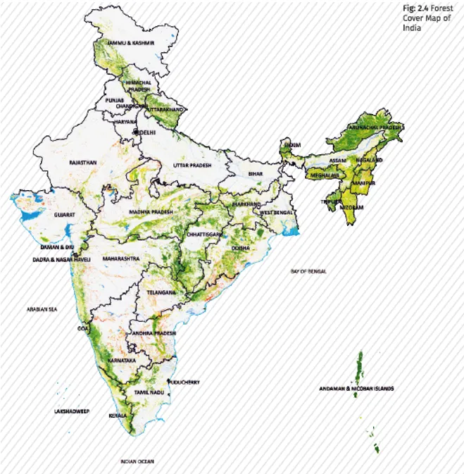 Map of India showing state-wise forest cover distribution