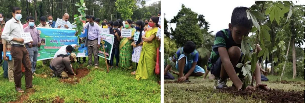 Social forestry programme showing community tree planting