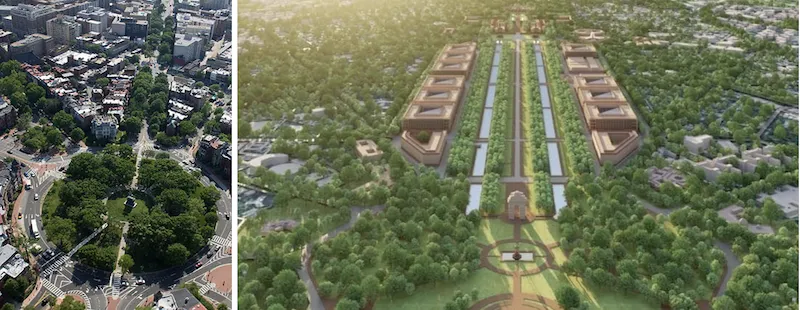 Urban forestry showing trees managed in a city environment