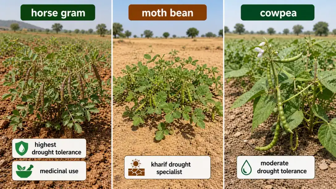 Horse gram compared with moth bean and cowpea for drought tolerance and dryland adaptation