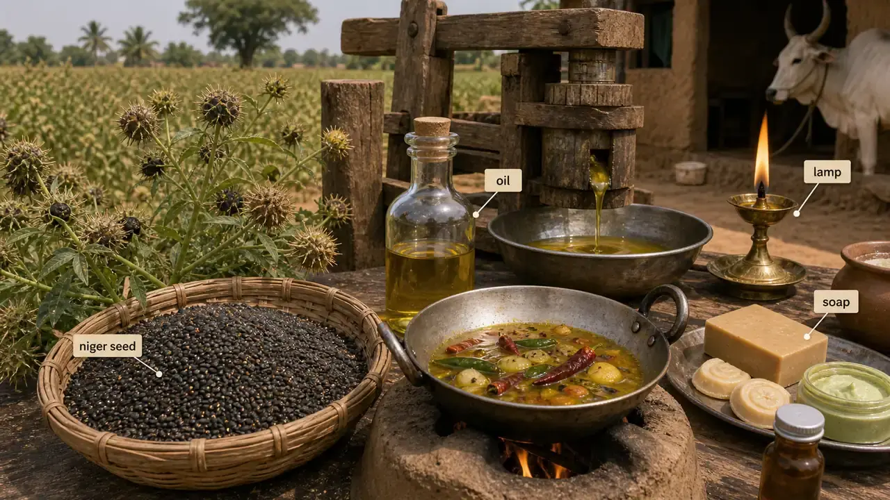 Uses of niger seed oil in traditional cooking, lamps, and soap making