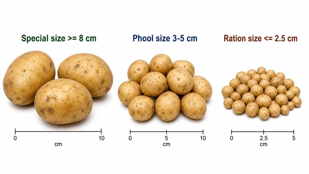 Potato grading standards showing special size phool size and ration size categories by tuber diameter