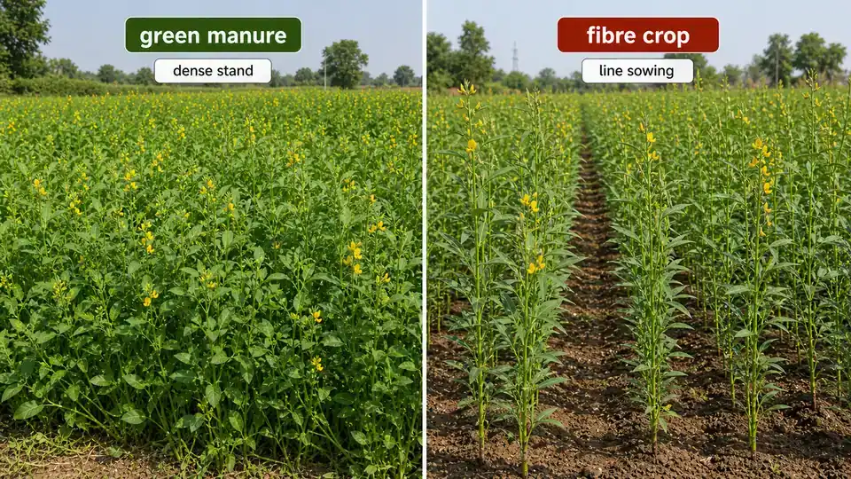 Sunhemp grown as a dense green manure stand compared with line-sown fibre crop rows