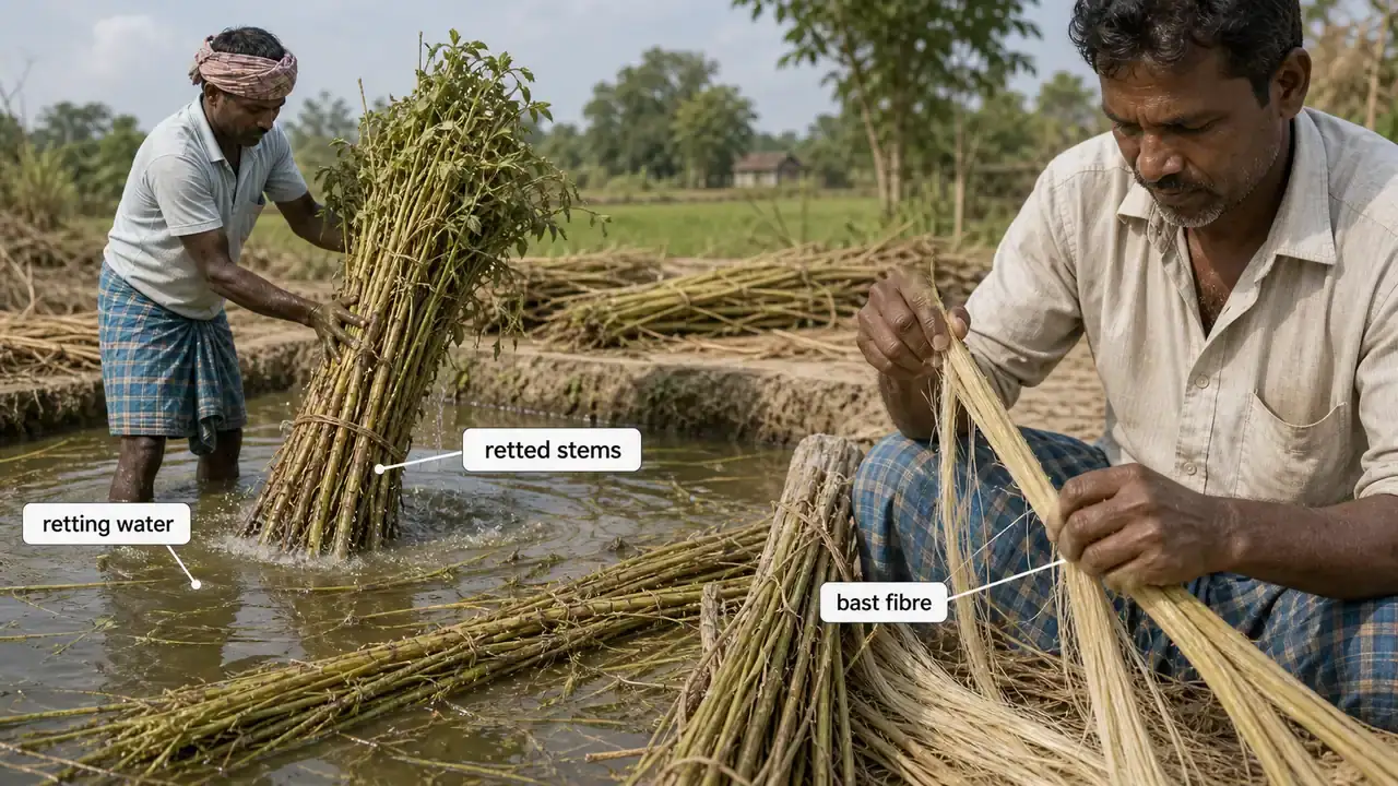 Sunhemp retting and bast fibre stripping after microbial softening of the stem bark