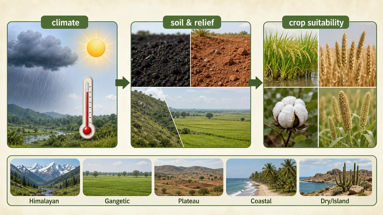 Agro-climatic zoning concept showing how climate, soil and relief determine crop suitability in agronomy