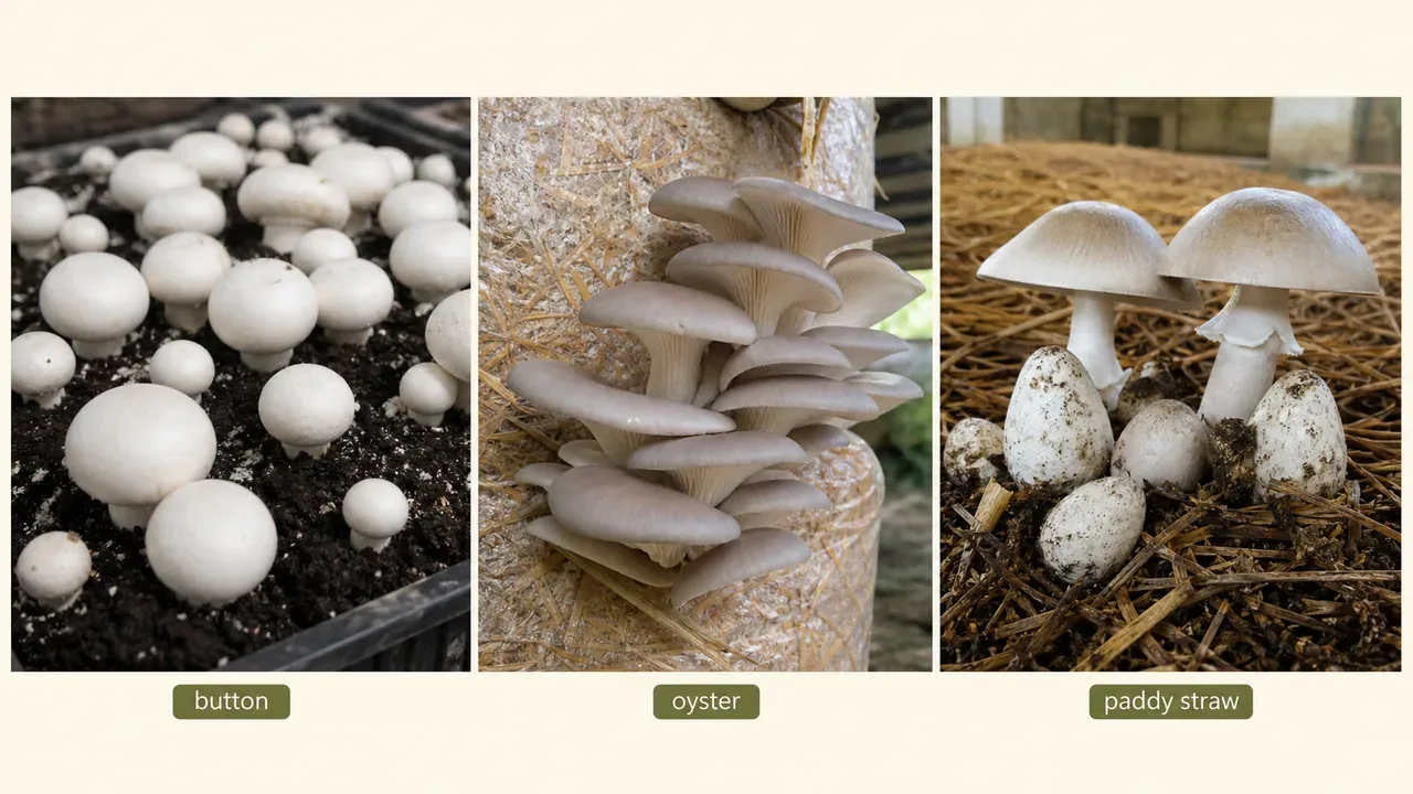 Comparison of button, oyster, and paddy straw mushrooms for cultivation lessons
