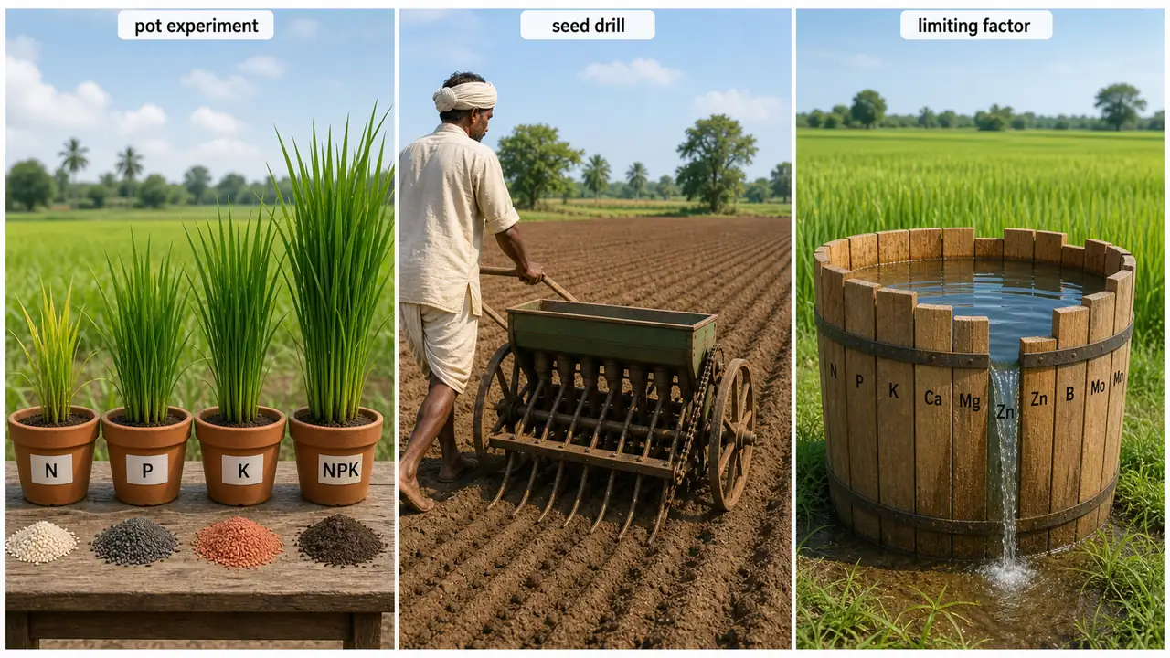 Development of scientific agriculture shown through pot experiment, seed drill use, and law of minimum teaching model