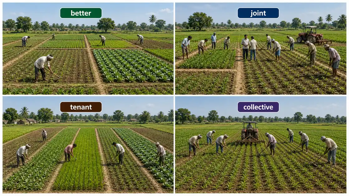 Types of cooperative farming shown through better joint tenant and collective farming with differences in land ownership and operations