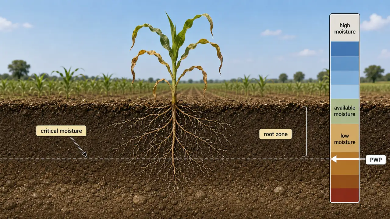 Wilting coefficient shown as the critical moisture level near permanent wilting in the crop root zone