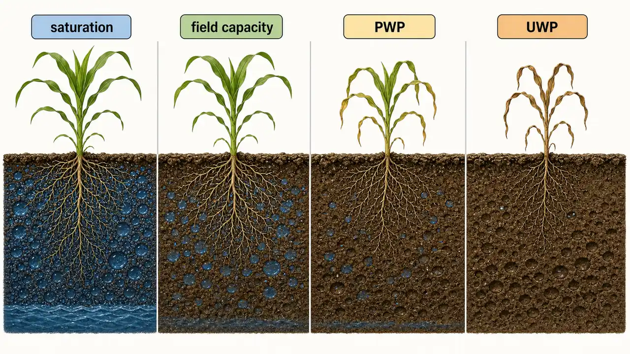 Comparison of saturation, field capacity, permanent wilting point, and ultimate wilting point in one crop-soil sequence
