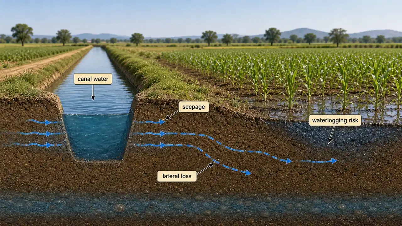 Percolation showing water moving downward below the root zone to the water table and groundwater recharge
