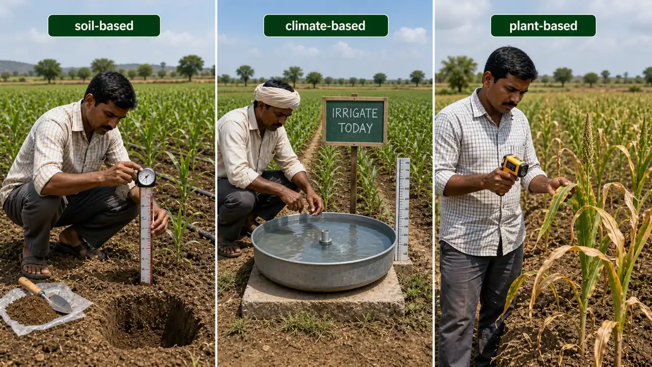 Comparison of soil-based, climate-based, and plant-based irrigation scheduling approaches in the field