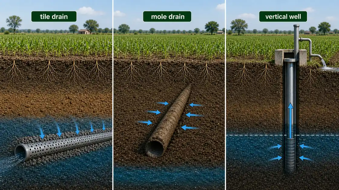 Sub-surface drainage comparison illustrating drain depth and spacing effects on pulling excess water out of the soil profile
