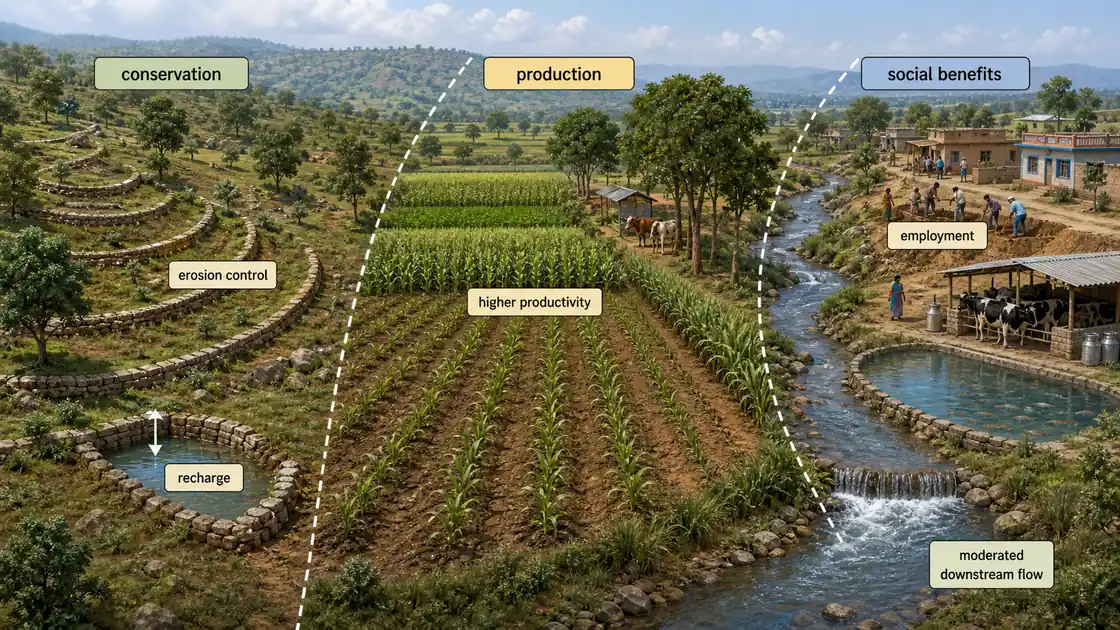 Objectives of watershed management grouped into conservation, production, and social benefits