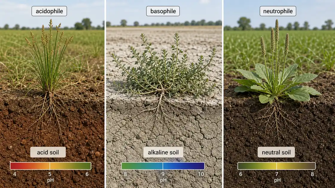 Acidophile basophile and neutrophile weeds shown under acidic alkaline and neutral soil conditions