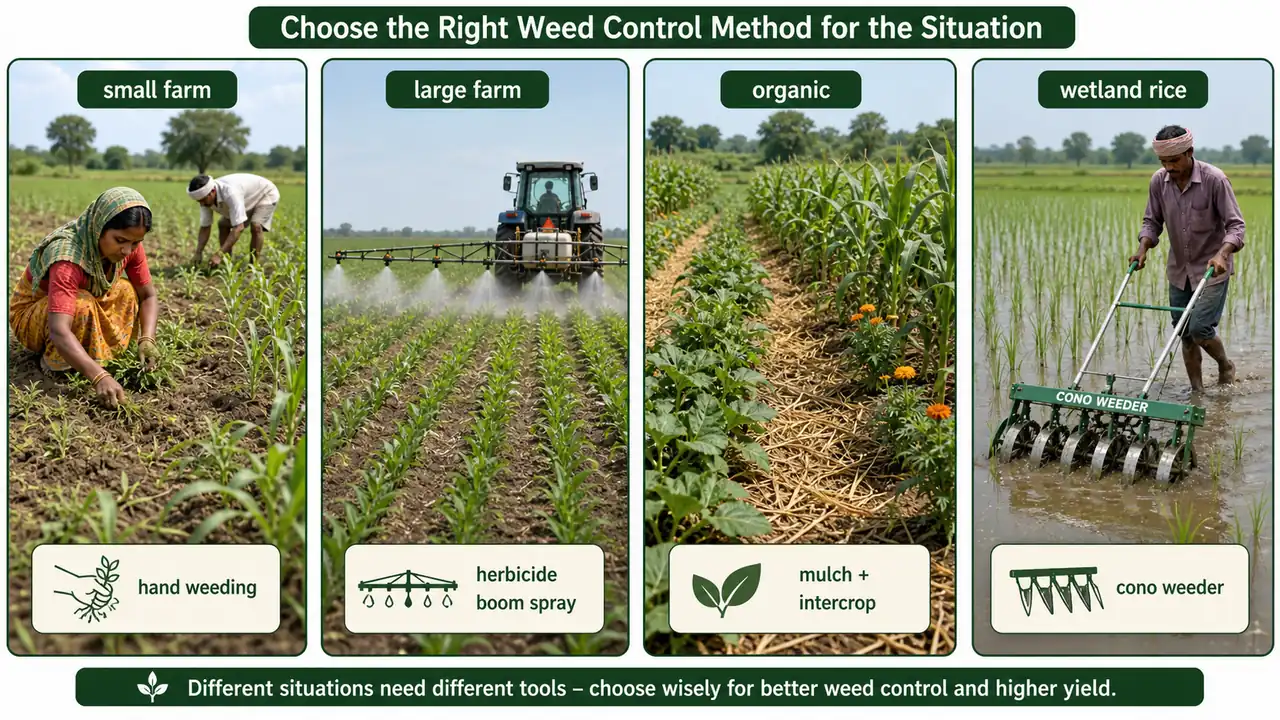 Weed control decision guide for choosing hand weeding herbicides mulching and mechanical weeders