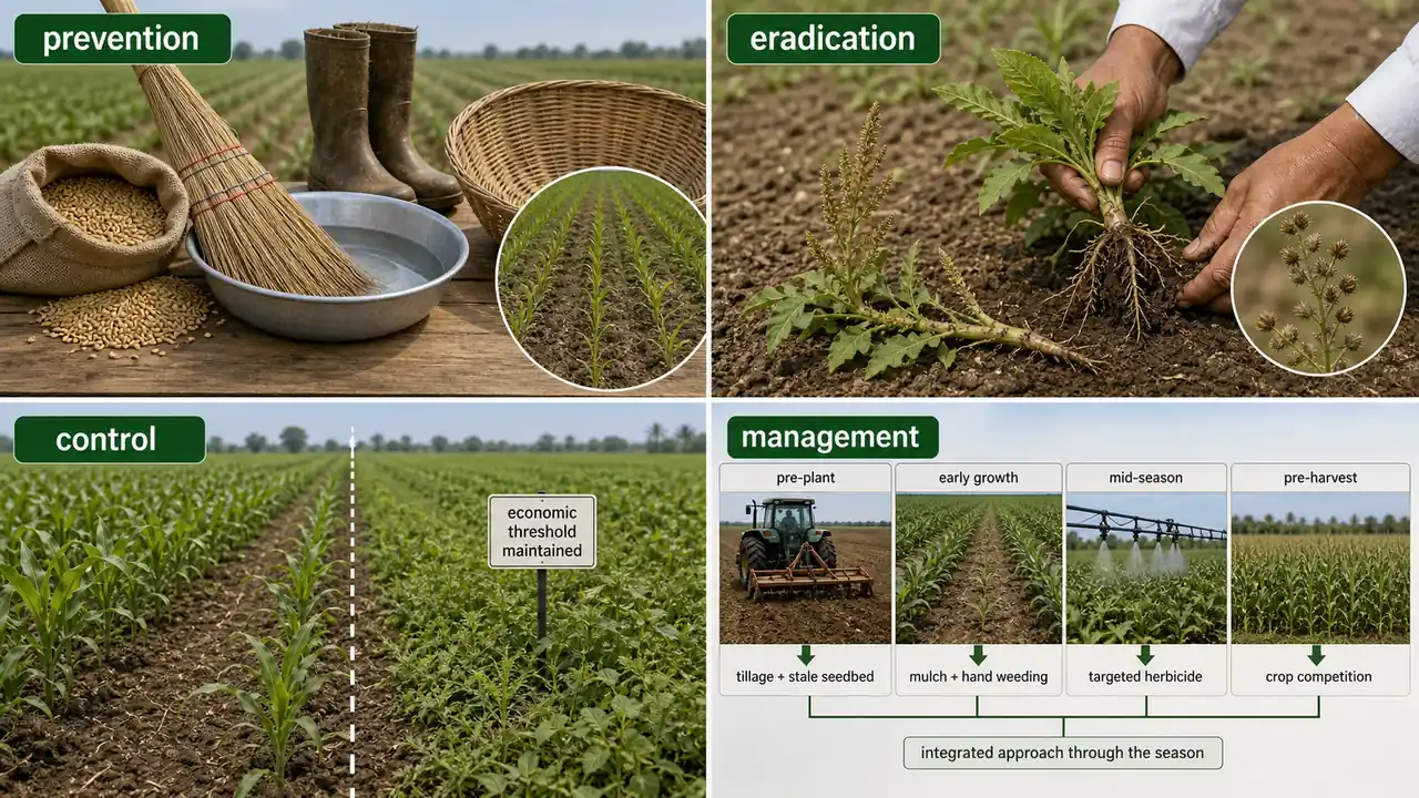 Prevention eradication control and management compared as the four principles of weed control