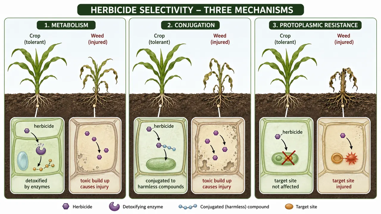 Residual versus non-residual herbicide action in soil showing quick breakdown in one case and longer suppression of later weed flushes in the other