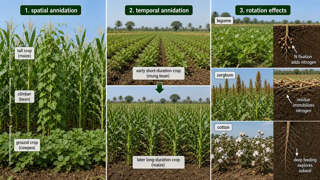 Spatial annidation temporal annidation and crop rotation effects involving legumes sorghum and cotton