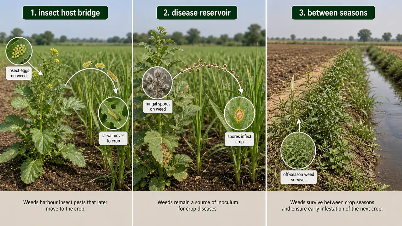 Weeds acting as alternate hosts for insects and diseases between crop seasons
