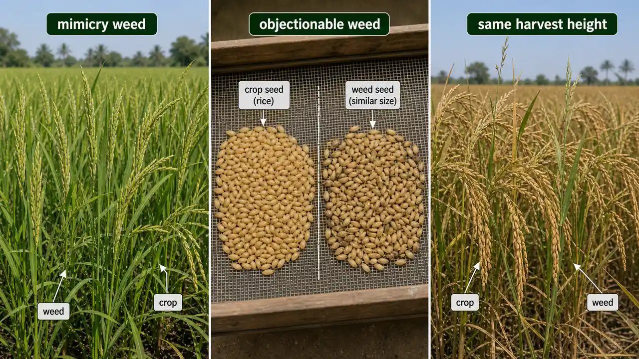 Weed seed contamination and crop seed cleaning problem caused by similar seed size and weight
