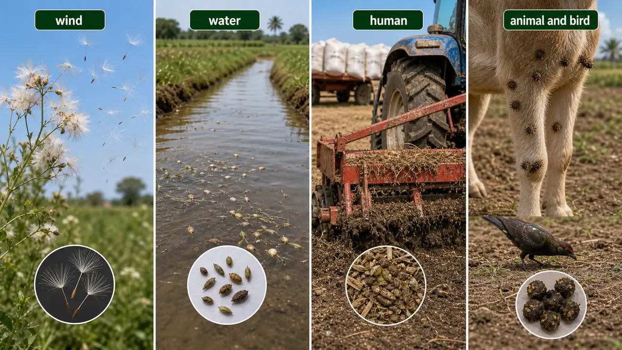 Weed occurrence across cropland, roadsides and water channels through dispersal pathways