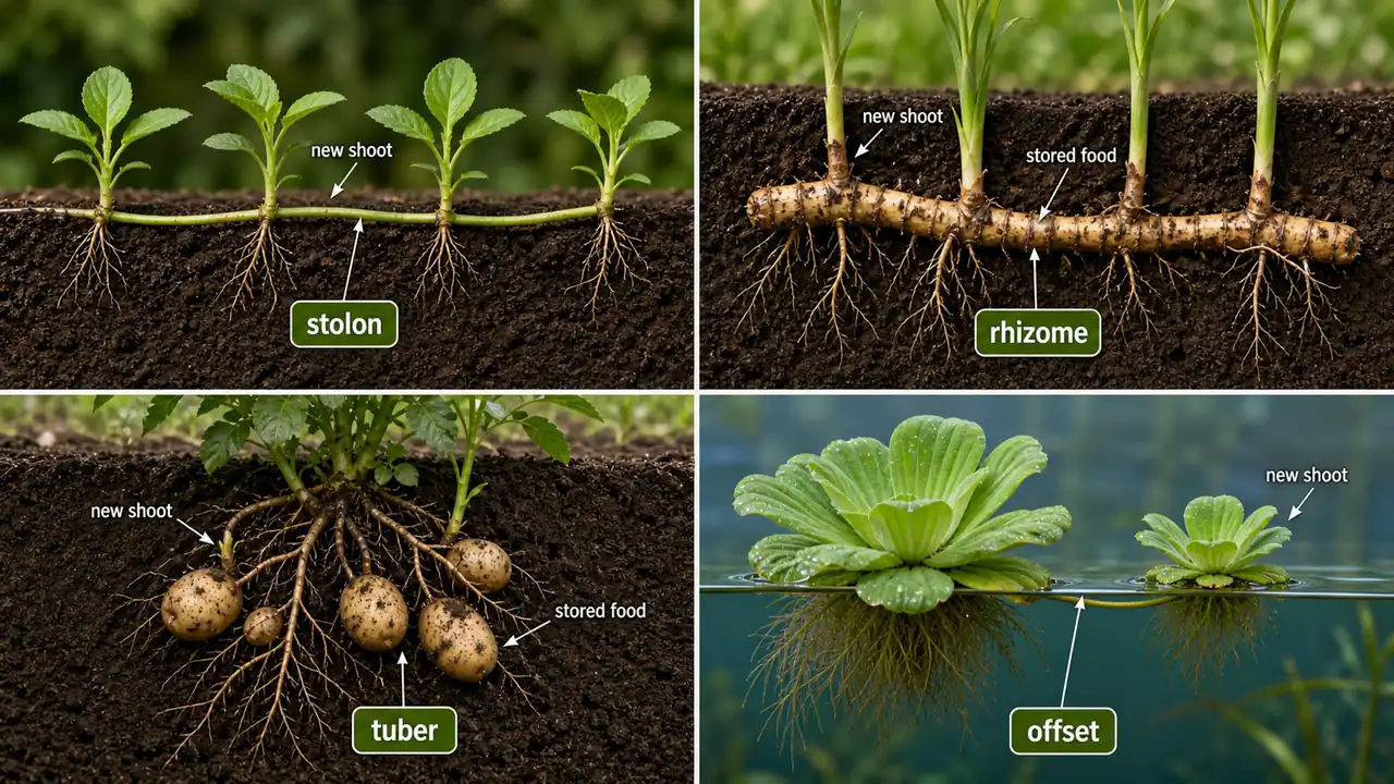 Comparison of stolon rhizome tuber and offset as vegetative propagation structures of weeds
